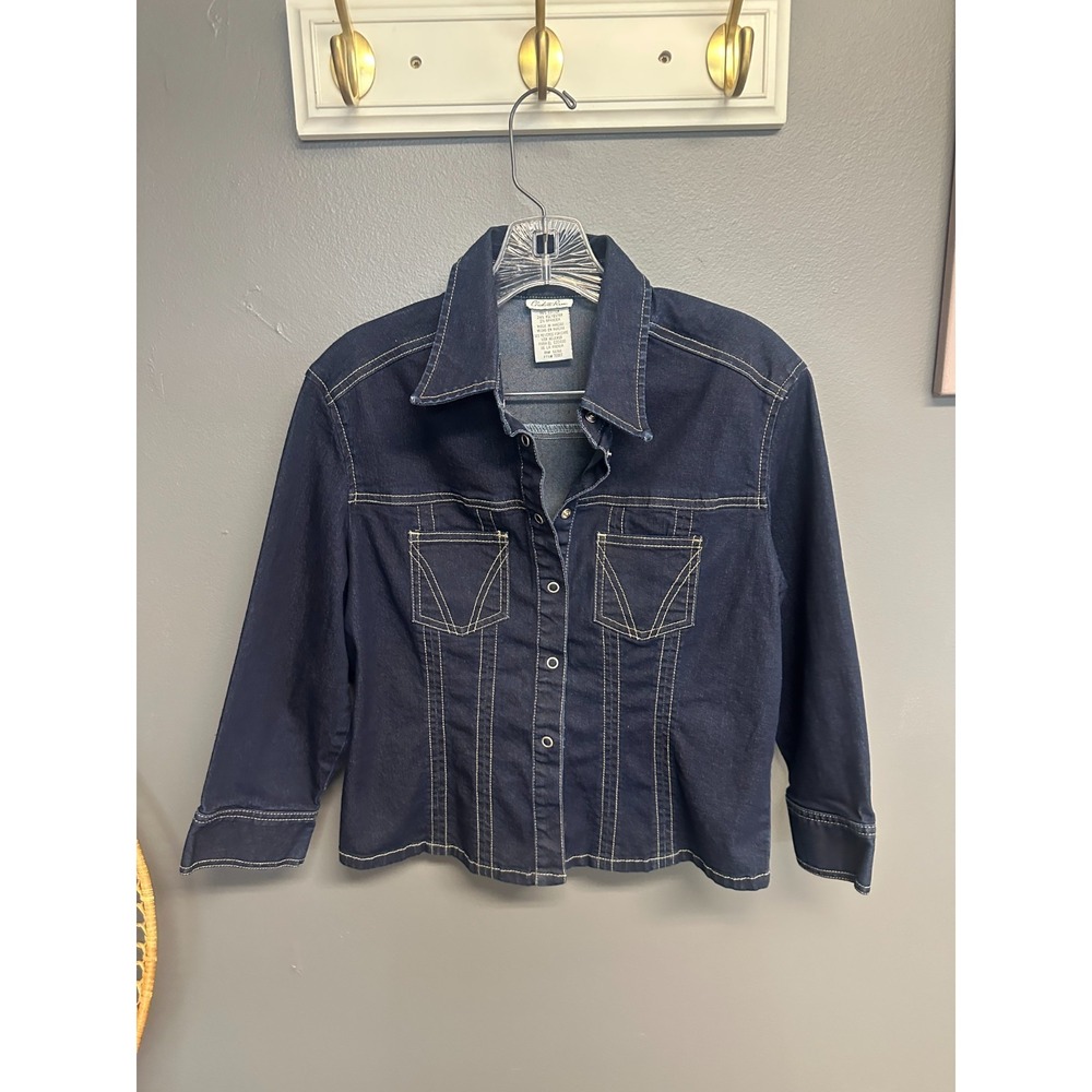 Y2K Charlotte Russe Denim Shirt Juniors Size L Snap Button Western Vintage Top